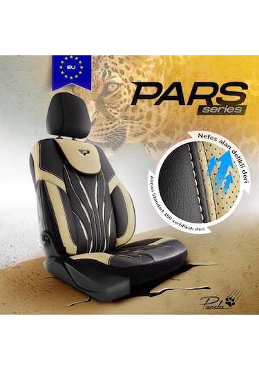 Panda Pars Serisi Deri Oto Koltuk Kılıfı - Bej - Siyah