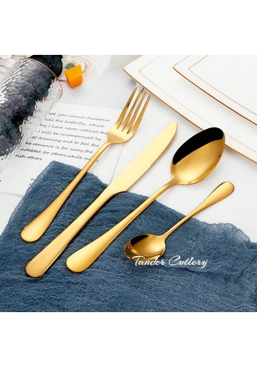 Agoodshop 16/20 Adet Altın Çatal Bıçak Takımı Siyah Yemek Takımı Paslanmaz Çelik Gold 2 Set 8pcs Gold Gold