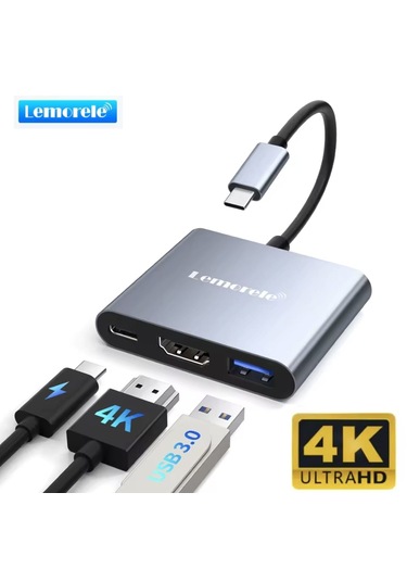 Lemorele Type-c Girişli 3'ü 1'arada Hdmı 4k+pd 100w+usb 3.0 5gbps