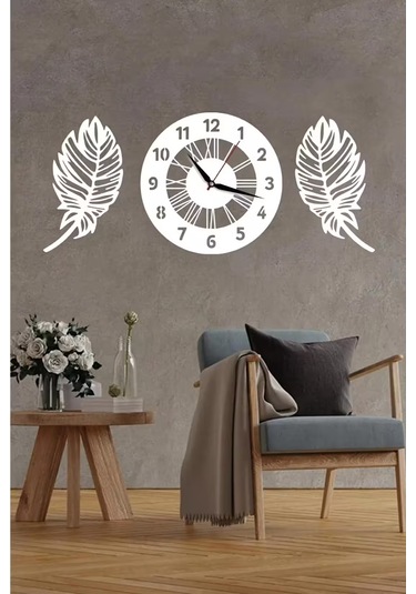 Roma Rakamlı Dekoratif Duvar Saat+2li Yaprak Siyah