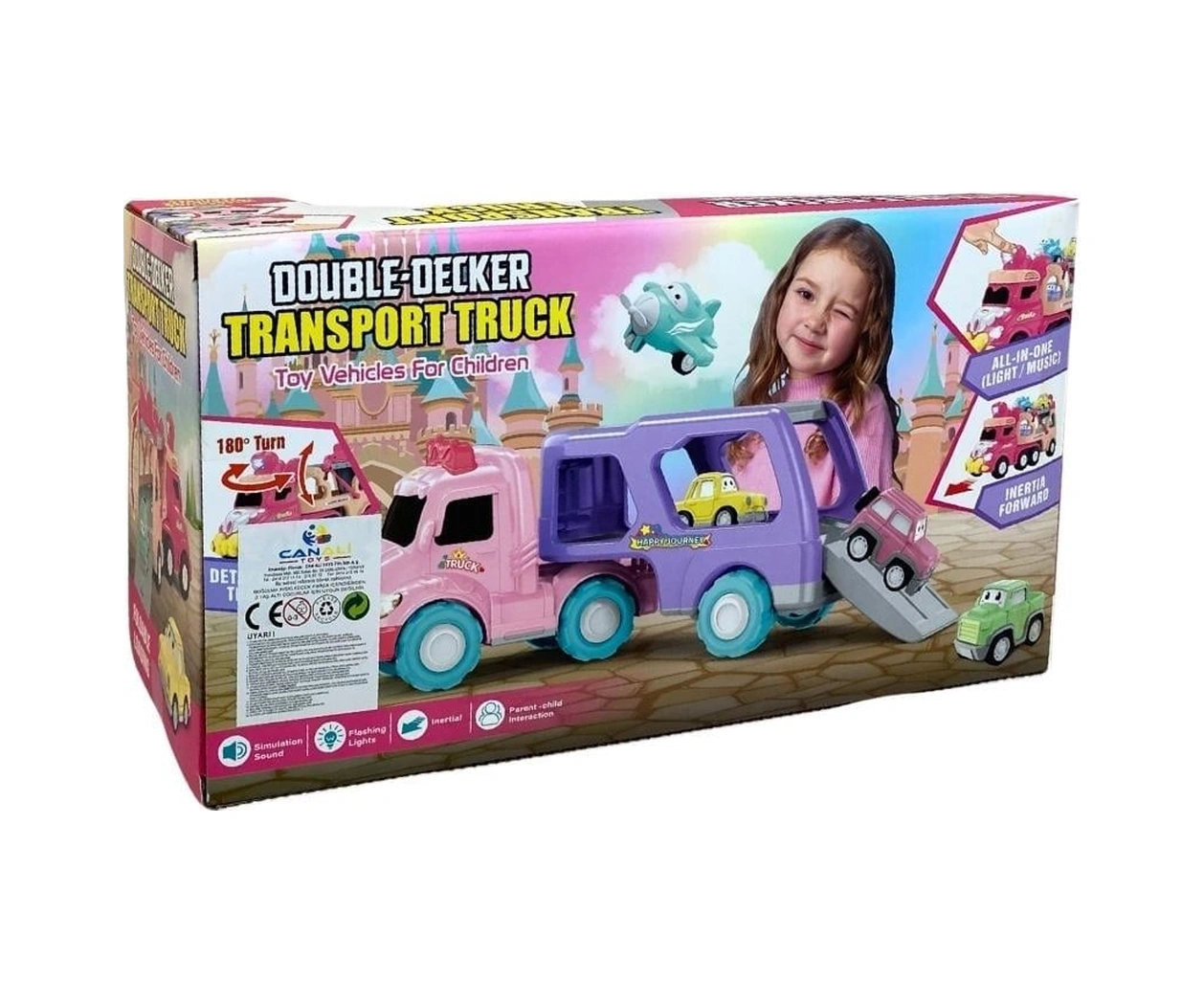 Sürtmeli Sesli Işıklı Araç Taşıyan Pembe Tır 4 Araçlı Pembe