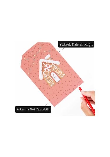 Yılbaşı Ev Temalı Hediye Etiketi, Yeniyıl, Noel Delikli Paketleme