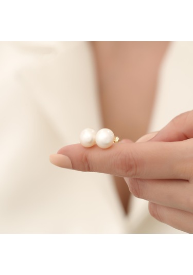 925 Ayar Gümüş Cream Tatlısu İncisi Çivi Küpe-11mm