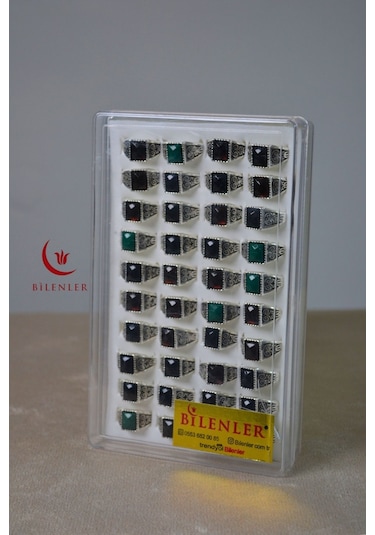 Erkek Taşlı Metal Yüzük Şık Tasarım 40'lı Kutu Gümüş