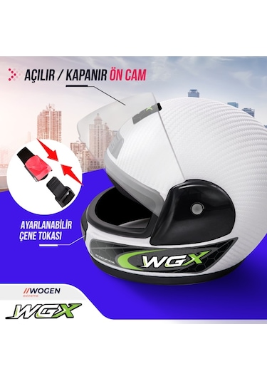 Wogen Fullface Kask Karbon Beyaz - Yeşil