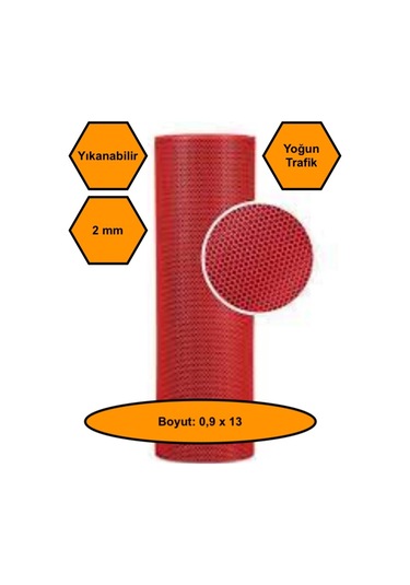 Kırmızı Petek Mat Pvc Kaydırmaz Petek Paspas, 0,9x13 Metre