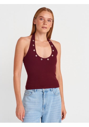 Dilvin 21162 Halter Yaka Top-bordo Bordo