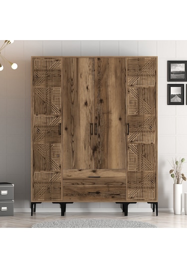 Variant Kumsal 4 Kapılı Ptp Gardrop - Ceviz / Ceviz