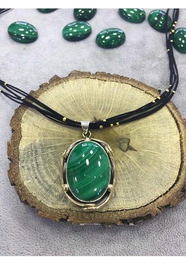 Malahit Taşli El Işi Gümüş Kolye 925 Ayar 512654648