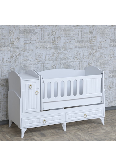 Garaj Home Sude Membran Beyaz Asansörlü Beşik Yatak Ve Uyku Seti Beyaz