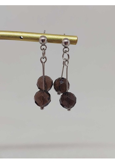 Doğaltaş Silver Çelik Küpe - Dumanlı Kuvars Taşı Kiraz Serisi 55656 Çok Renkli