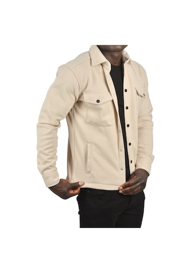 Deepsea Erkek Krem Dar Kesim Cepleri Kapaklı Çıtçıtlı İnce Kaşe Ceket Mont 2500559 False Krem