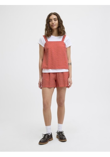 Jack & Jones Kadın Kalin Askili Ekose Desenli Bluz - Petra - 12277417 Persimmon Orange