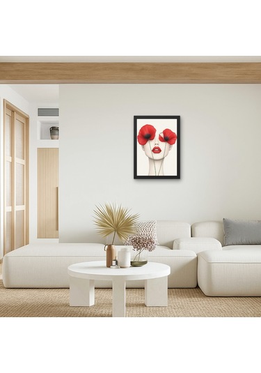 Haşhaş Çiçekli Kadın Yüzü Ahşap Tablo Duvar Dekoru Pop Sürrealist Sanat 15x20 20x30