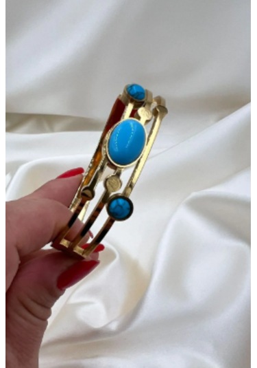 Bb Çelik Firuze Taşlı Kelepçe Bilezik