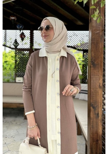 İmge Çizgili Triko Hırka Sütlü Kahve Çok Renkli