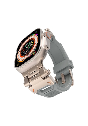 Mobilteam Watch Ultra 49mm Clo- Krd-108 Metal Başlıklı Silikon Kordon-starlight Grey