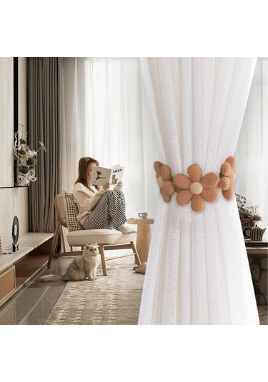 Bej 2 Adet Çiçekli Perde Bağları 45 X 6,5 Cm Düğmeli Basit Perde Bağları, Yatak Odası Pencereleri İçin Dekoratif Perde Bağları Diğer