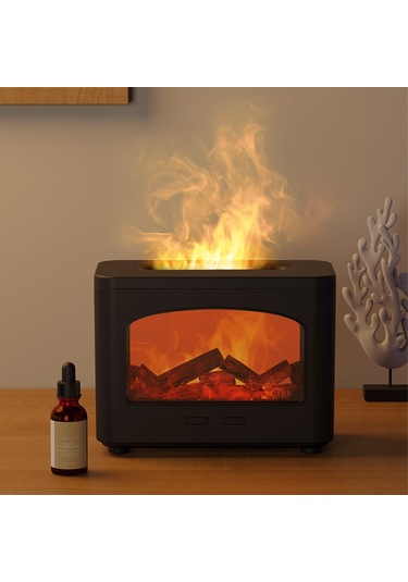 Yifomall Siyah Usb Ultrasonik Aroma Dağıtıcı - Gerçekçi Alev Efekti, Su Yokluğu Otomatik Kapanma, 270ml Tank, Ofis & Ev Kullanıma Uygun Nemlendirici