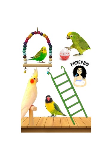 3'lü Muhabbet Kuşu Ve Papağan Oyuncak Seti