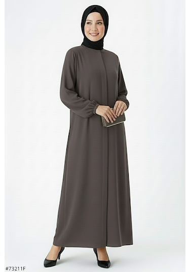 Medine İpeği Mevlana Kesim Cepli Kuşaklı Bol Ferace 4000-vizon Bej