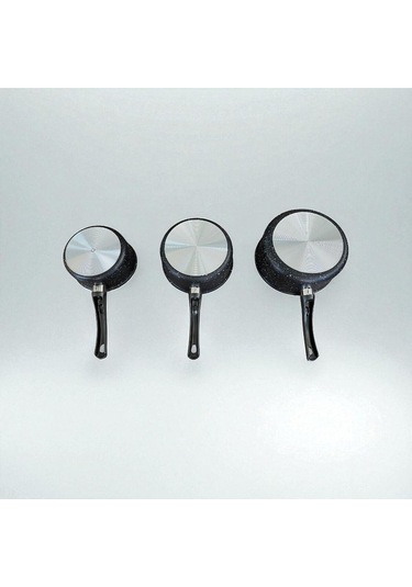 Enashop 3'lü Granit Sosluk Ve Sütlük Seti 12-14-16 Cm Yanmaz Yapışmaz Çeyizlik - İndüksiyon Uyumlu Metalik