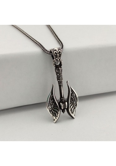 925 Ayar Gümüş Melek Kanadı Savaş Baltası Erkek Kolye Gümüş