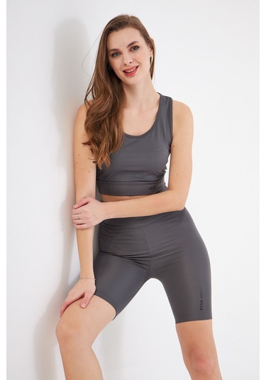 Lesa Wear Yüksek Bel Likralı Toparlayıcı Kısa Şort Tayt Antrasit