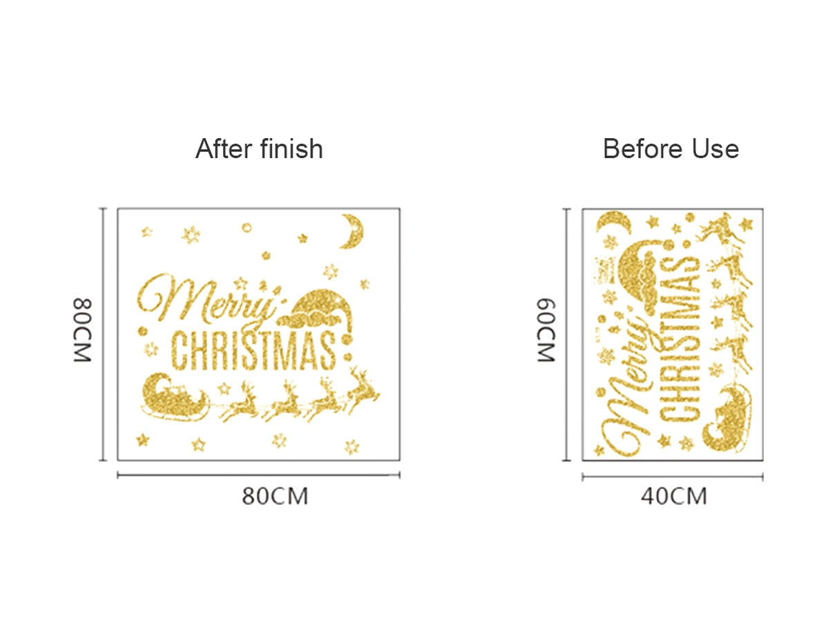 Hombey Noel Ateşi Ve Araba Desenli Parlak Altın Pvc Duvar Sticker - Pencere Kapı Dekorasyonu, Tekrardan Kullanılabilir, Suya Dayanıklı Diğer