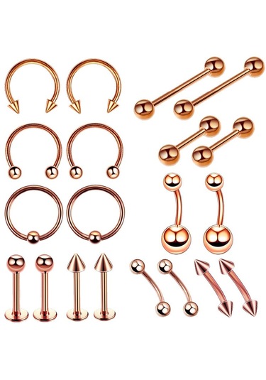 Suntek 20 Adet Burun Dudak Dil Kaş Tragus Göbek 1,2x6+3mm Altın