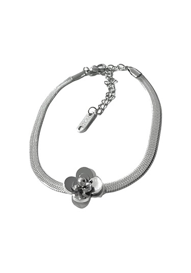 Çelik İtalyan Zincirli Kırçiçeği Gümüş Renk Kararmaz Bileklik 17+5 Boy Çelik