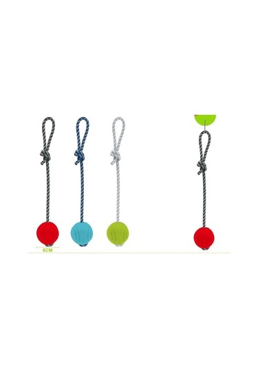 Nunbell Kauçuk Toplu Kordon Halatlı Köpek Oyuncağı 33 Cm Top 6 Cm