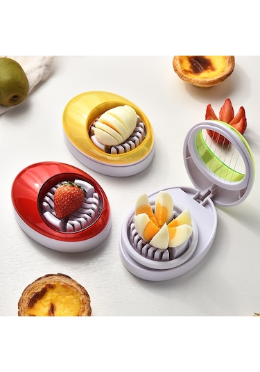 Cbtx Çilek, Mantar, Muz Ve Diğer Yumuşak Meyveler İçin 3'ü 1 Arada Mutfak Yumurta Dilimleyici Sarı