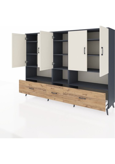 Hyperion Dolap 12 Raflı 3 Çekmeceli 5 Kapaklı 220x44x163 Antrasit Antrasit-aytaşı/çam