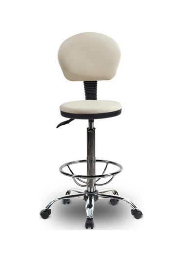 Ofiscombin Döner Tekerli Metal Ayak Arkalıklı Yüksek Bar Tabure Sandalyesi Krem Deri 00047499853