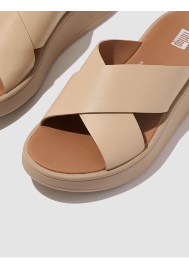 Fitflop F-mode Fw5 Hakiki Deri Krem Kadın Çapraz Bantlı Terlik Krem