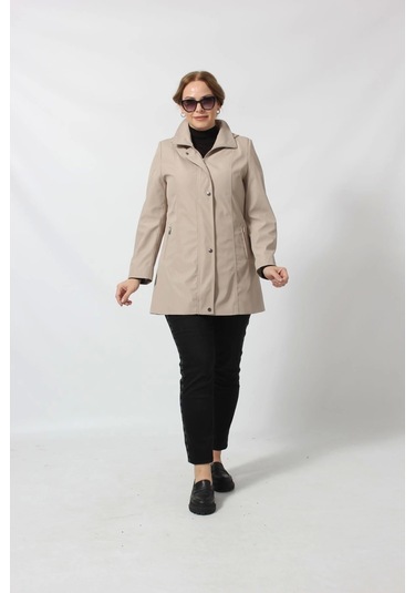 1616 Fermuarlı Cep Detaylı Kapuşonlu Bondit Ceket Kapiçino Cappuccino