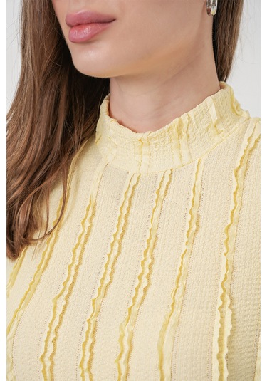 Kadın Dokulu Esnek Örme Bluz 975 - Sarı Sari