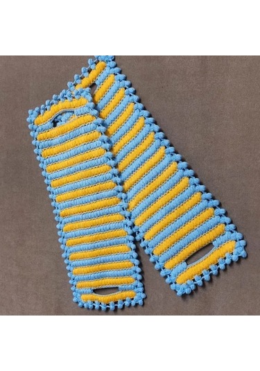 Uretti - Emine 9106 - 3061 El Örgüsü Çift Renkli 2 Li Banyo Lifleri - Sarı / Mavi