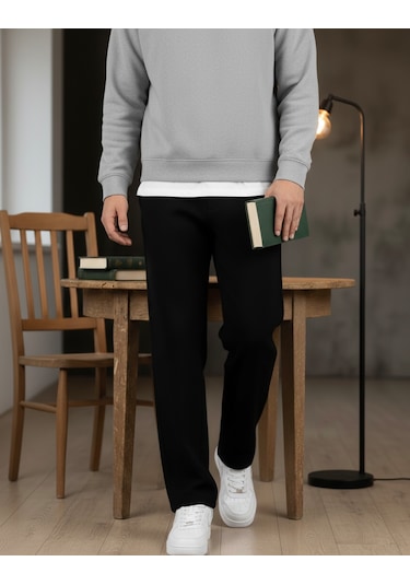 Lyvens Erkek Siyah Baggy Oversize Geniş Paça Jean Kot Pantolon Siyah