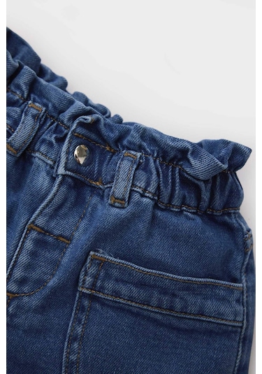 DeFacto Kız Bebek Paperbag Jean Şort E0425A525SMNM28 Mavi