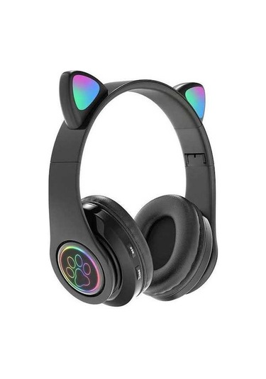 Fortunelane Siyah B39 Kedi Kulaklıklı Bluetooth Kulaklık, Led Işıklı, Kablosuz, Şık Tasarım, Yüksek Kalite Materyal