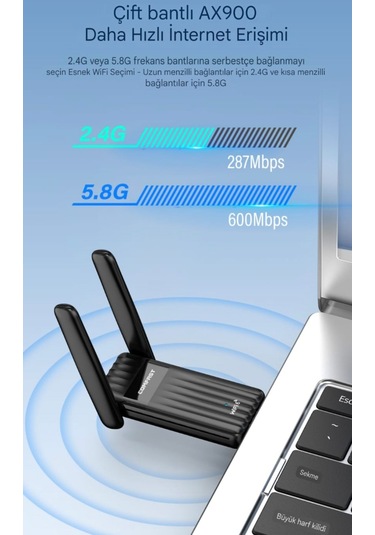 Comfast 943f Wifi+bluetooth Adaptör Çift Anten Yüksek Çekim 900mb