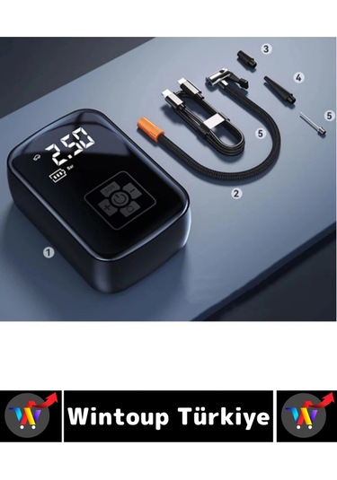 Premium Araba Motosiklet Bisiklet Şişme Yatak Dijital Led Ekranlı Şarjlı Hava Kompresörü 6 Parça