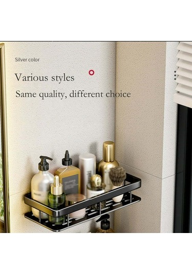 Kosona Siyah Aluminyum Duvarlı Depolama Rafı - Delme Yok Kurulum - Banyo Mutfak Çeşitli Kullanim - Paslanmaz - Boşluklu Tasarım Siyah