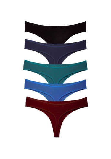 Alya Underwear Kadın Bato Tanga Pamuklu Külot, Büyük Beden String, 5'li Paket- 2 Siyah, 1 Beyaz, 2 Ten Multicolor-p24