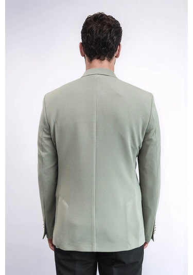Haki Yeşil Kendinden Desenli Örme Altın Renk Metal Düğmeli Slim Fit Erkek Blazer Ceket - Wessi Green Haki Yeşil Kendinden Desenli Örme Altın Renk Metal Düğmeli Slim Fit Erkek Blazer Ceket - Wessi Green