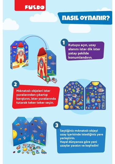 Puedo Manyetik Oyun Seti - Uzay 70 Parça