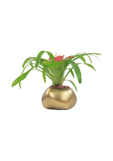 Saksı Çiçek Kaktüs Saksısı Lüx 14 Cm Elips Desen Saksı Çiçeklik - Altın Eskitme