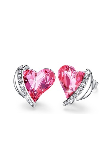 Monemel Kristal Tasli Pembe Kalp Küpe Altın Kaplama E01084 Gümüş